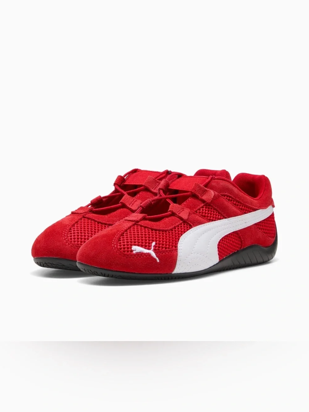 Puma Red Suede & Mesh Sneaker with White Formstrip. - Picture 2 of 5